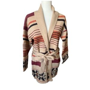 Nekane Cozy Southwestern Boho Open Front Belted Cardigan Sweater Med/Large NWOT